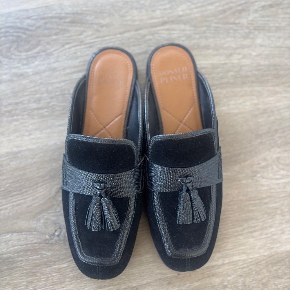Donald J. Pliner Black Suede Tassel Slip-Ons